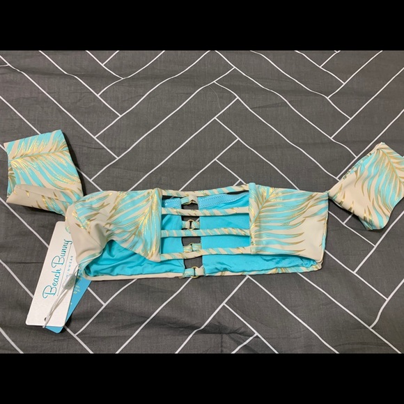 Beach bunny fine lines aqua palm bikini top - Picture 3 of 5